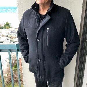 BUGATTI Men's Wool/Cashmere Car Coat 3/4 Length Single-Breast High Collar 40R L